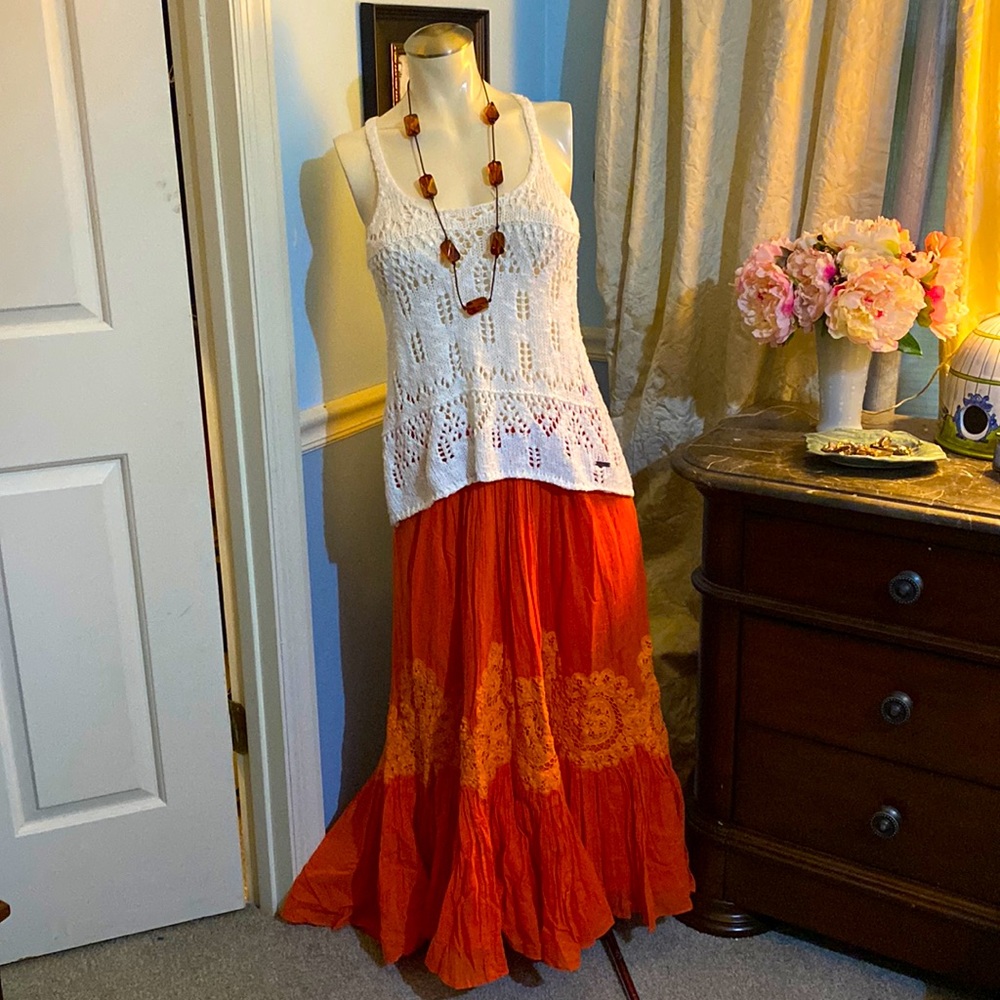 Floreat high low asymmetrical orange skirt